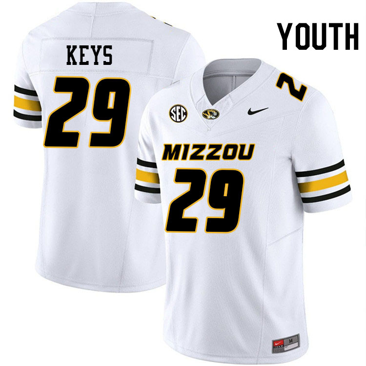 Youth #29 Cameron Keys Missouri Tigers College Football Jerseys Stitched-White